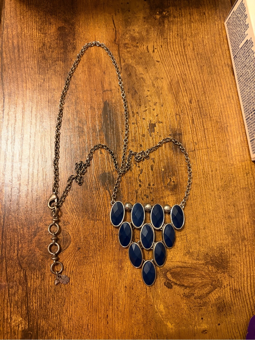 Lucky Brand Faceted Navy Stone Bib Necklace